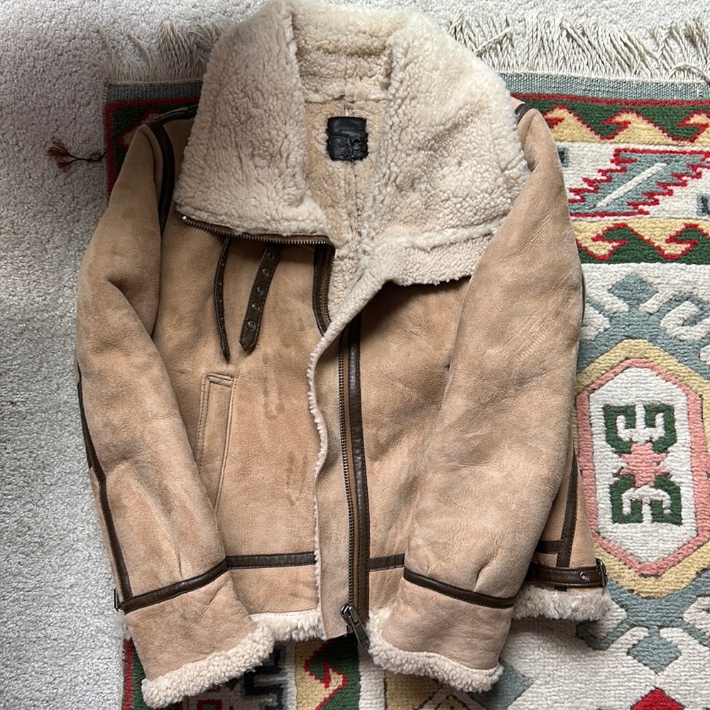Joie Sheepskin and Suede Aviator Style Jacket